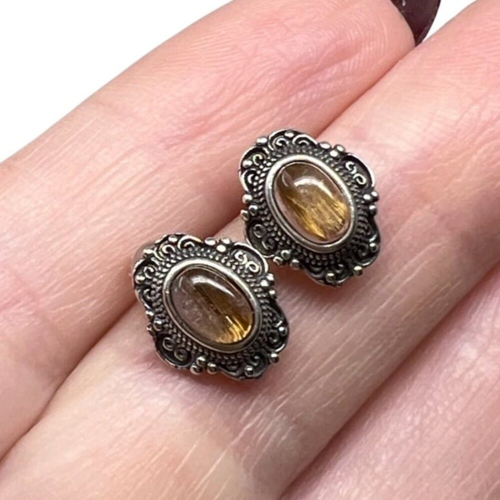 Golden Rutile sterling silver earrings rare gemstone jewelry accessories NEW